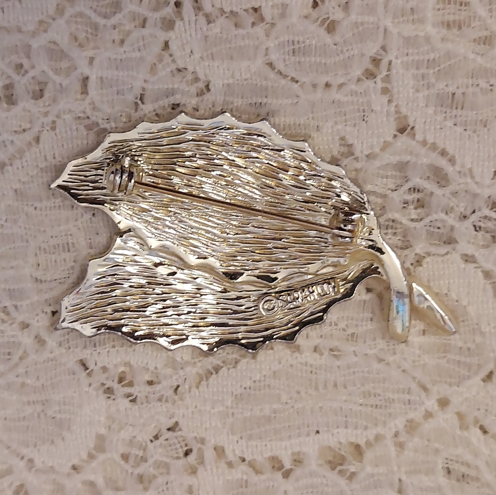 Vintage Sarah Coventry Leaf Brooch Woodgrain Wood Look Details - Picture 3 of 5